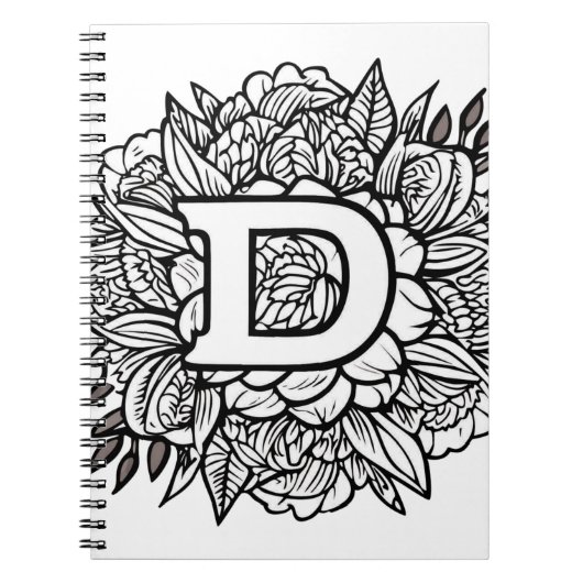 Gepersonaliseerde letter D Floral Tattoo kleurboek Notitieboek (Voorkant)