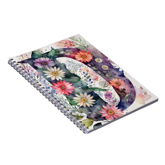Gepersonaliseerde letter D Floral Waterverf Notiti Notitieboek (Rechterzijde)