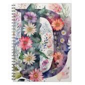 Gepersonaliseerde letter D Floral Waterverf Notiti Notitieboek (Voorkant)