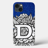 Gepersonaliseerde letter D Glitter Tattoo Flowers Case-Mate iPhone Case (Achterkant)