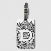 Gepersonaliseerde letter D Zwart Wit Bloemen Tatto Bagagelabel (Voorkant (verticaal))