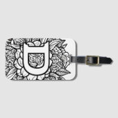 Gepersonaliseerde letter D Zwart Wit Bloemen Tatto Bagagelabel (Voorkant (horizontaal))