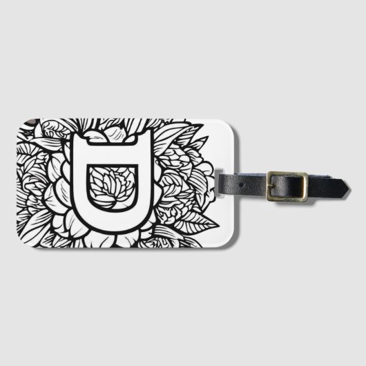 Gepersonaliseerde letter D Zwart Wit Bloemen Tatto Bagagelabel (Voorkant (horizontaal))