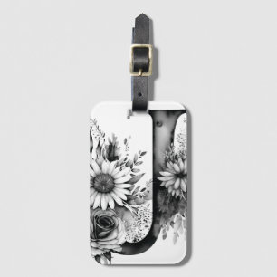 Gepersonaliseerde letter J Daisy Floral Waterverf Bagagelabel