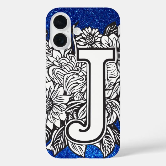 Gepersonaliseerde letter J Elegante Bloemen Glitte Case-Mate iPhone Case (Achterkant)