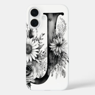 Gepersonaliseerde letter J Elegante Bloemen Waterv iPhone 16 Hoesje