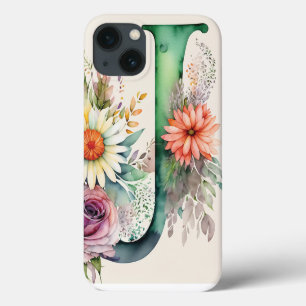 Gepersonaliseerde letter J Elegante Bloemen Waterv Case-Mate iPhone Case