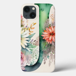 Gepersonaliseerde letter J Elegante Bloemen Waterv Case-Mate iPhone Case
