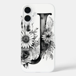 Gepersonaliseerde letter J Elegante Bloemen Waterv iPhone 16 Hoesje