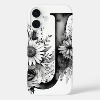 Gepersonaliseerde letter J Elegante Bloemen Waterv iPhone 16 Hoesje