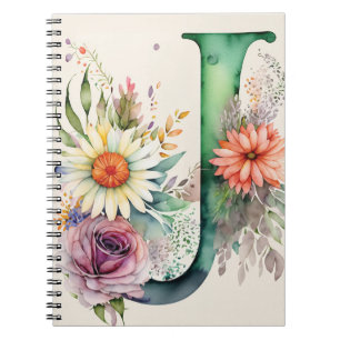 Gepersonaliseerde letter J Floral Waterverf Notiti Notitieboek