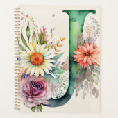 Gepersonaliseerde letter J Floral Waterverf Notiti Planner (Voorkant)