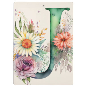 Gepersonaliseerde letter J Floral Waterverf Teache Klembord