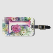 Gepersonaliseerde letter L Daisy Floral Waterverf Bagagelabel (Voorkant (horizontaal))
