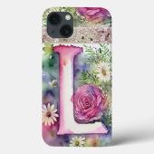 Gepersonaliseerde letter L Elegante Bloemen Waterv Case-Mate iPhone Case (Achterkant)