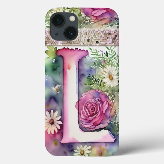 Gepersonaliseerde letter L Elegante Bloemen Waterv Case-Mate iPhone Case (Achterkant)