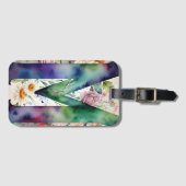 Gepersonaliseerde letter M Daisy Floral Waterverf Bagagelabel (Voorkant (horizontaal))