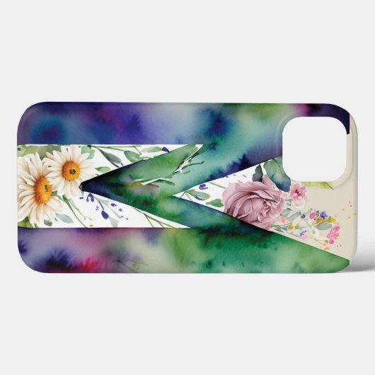 Gepersonaliseerde letter M Elegante Bloemen Waterv Case-Mate iPhone Case (Achterkant (horizontaal))