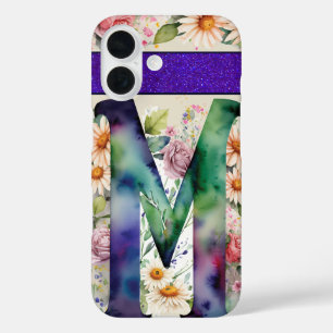 Gepersonaliseerde letter M Elegante Bloemen Waterv iPhone 16 Hoesje