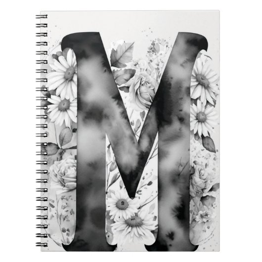 Gepersonaliseerde letter M Floral Waterverf Notiti Notitieboek (Voorkant)