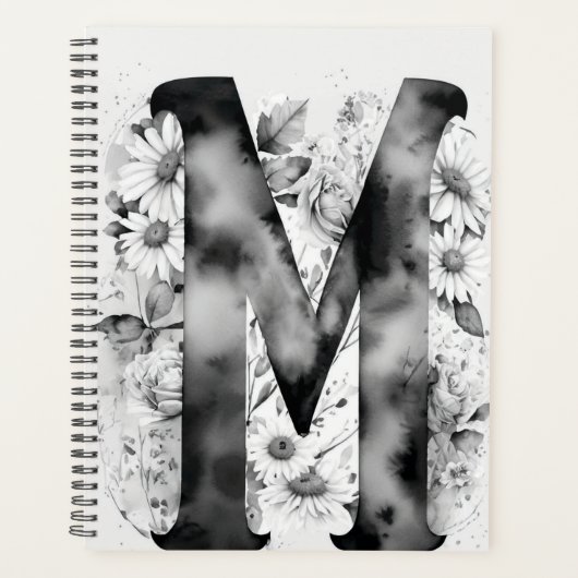 Gepersonaliseerde letter M Floral Waterverf Notiti Planner (Voorkant)