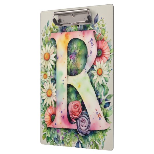 Gepersonaliseerde letter R Bloemen Waterverf Leraa Klembord (Links)