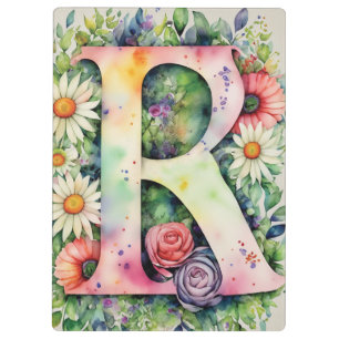 Gepersonaliseerde letter R Bloemen Waterverf Leraa Klembord