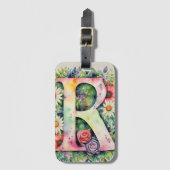 Gepersonaliseerde letter R Daisy Floral Waterverf Bagagelabel (Voorkant (verticaal))