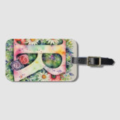 Gepersonaliseerde letter R Daisy Floral Waterverf Bagagelabel