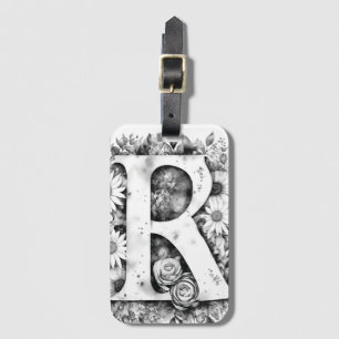 Gepersonaliseerde letter R Daisy Floral Waterverf Bagagelabel