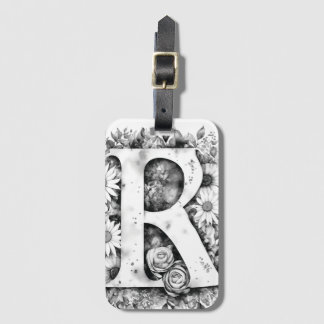 Gepersonaliseerde letter R Daisy Floral Waterverf Bagagelabel