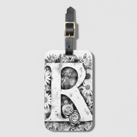 Gepersonaliseerde letter R Daisy Floral Waterverf Bagagelabel (Voorkant (verticaal))