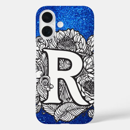 Gepersonaliseerde letter R Elegant Bloemen Glitter Case-Mate iPhone Case (Achterkant)