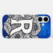 Gepersonaliseerde letter R Elegant Bloemen Glitter Case-Mate iPhone Case (Achterkant (horizontaal))