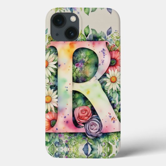 Gepersonaliseerde letter R Elegante Bloemen Waterv Case-Mate iPhone Case (Achterkant)