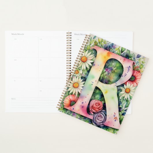 Gepersonaliseerde letter R Floral Waterverf Notiti Planner