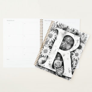 Gepersonaliseerde letter R Floral Waterverf Notiti Planner