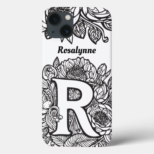 Gepersonaliseerde letter R Zwart Wit Tattoo Bloeme Case-Mate iPhone Case (Achterkant)