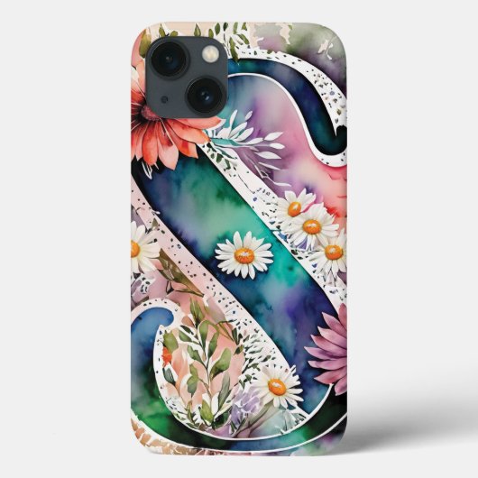 Gepersonaliseerde letter S Elegante Bloemen Waterv Case-Mate iPhone Case (Achterkant)