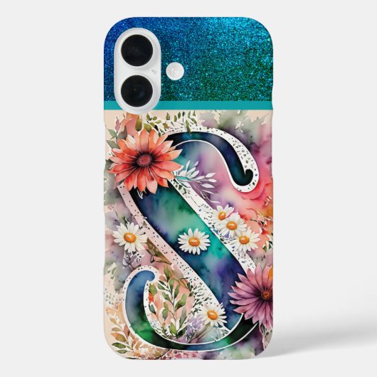 Gepersonaliseerde letter S Elegante Bloemen Waterv Case-Mate iPhone Case (Achterkant)