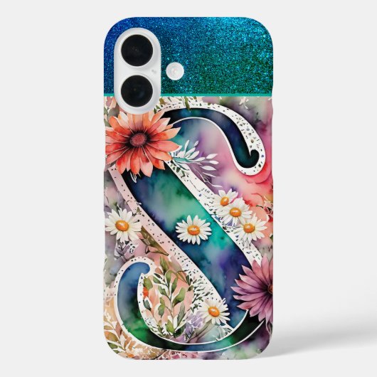 Gepersonaliseerde letter S Elegante Bloemen Waterv Case-Mate iPhone Case (Achterkant)