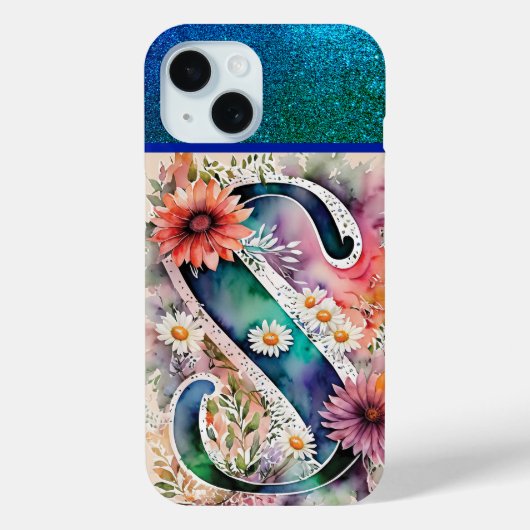 Gepersonaliseerde letter S Elegante Bloemen Waterv Case-Mate iPhone Case (Achterkant)
