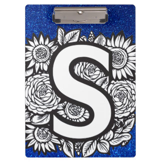 Gepersonaliseerde letter S Glitter Tattoo Flowers Klembord