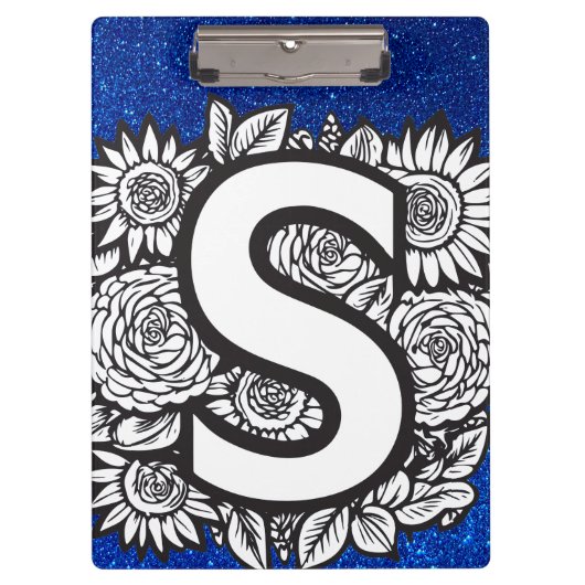 Gepersonaliseerde letter S Glitter Tattoo Flowers Klembord (Voorkant)