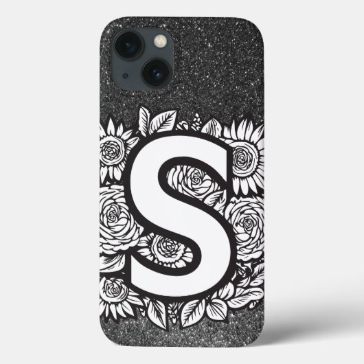 Gepersonaliseerde letter S zwart-wit glitter Case-Mate iPhone Case (Achterkant)