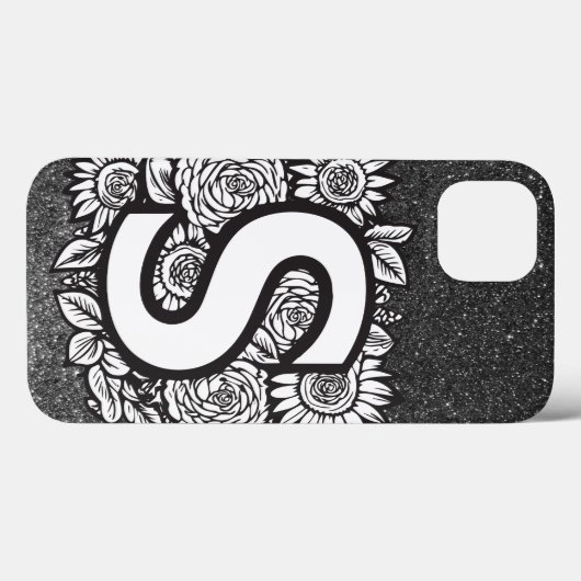 Gepersonaliseerde letter S zwart-wit glitter Case-Mate iPhone Case (Achterkant (horizontaal))