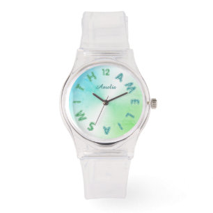 Gepersonaliseerde Letter wijzerplaat Blauwgroen Gr Horloge