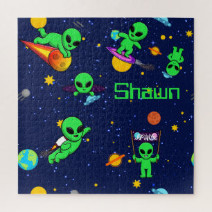 Gepersonaliseerde leuke aliens in de ruimte legpuzzel