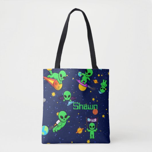 Gepersonaliseerde leuke aliens in de ruimte tote bag (Voorkant)