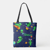 Gepersonaliseerde leuke aliens in de ruimte tote bag (Achterkant)
